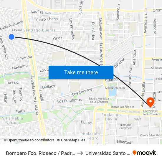 Bombero Fco. Rioseco /  Padre Hurtado to Universidad Santo Tomás map