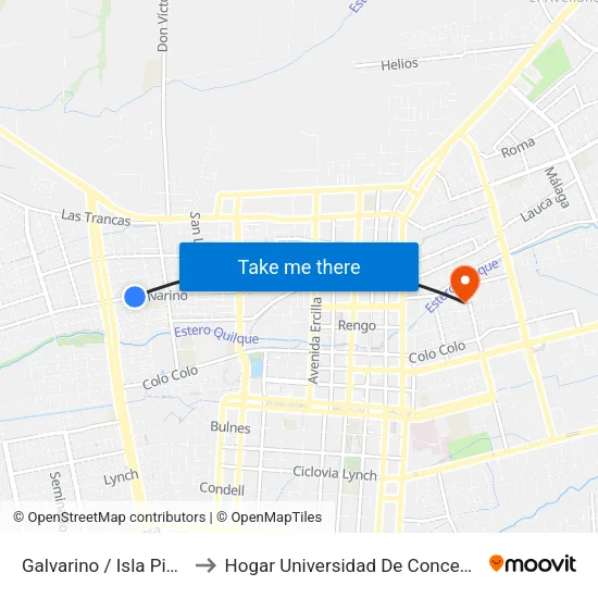 Galvarino / Isla Picton to Hogar Universidad De Concepción map