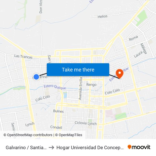 Galvarino /  Santiago to Hogar Universidad De Concepción map