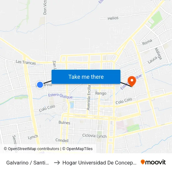 Galvarino /  Santiago to Hogar Universidad De Concepción map