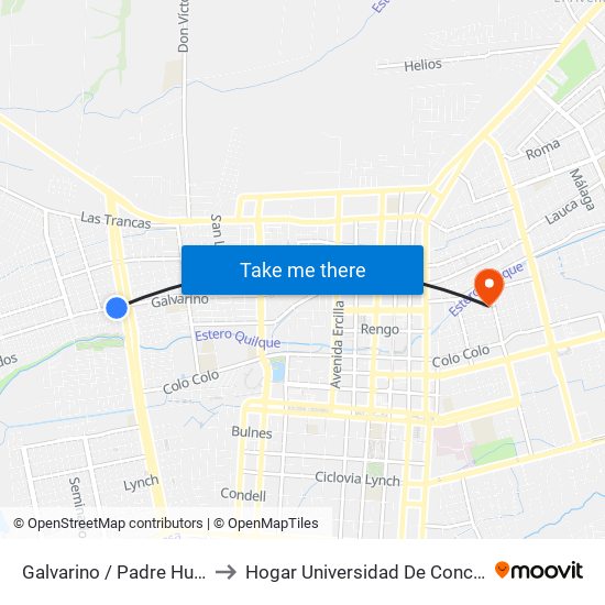 Galvarino /  Padre Hurtado to Hogar Universidad De Concepción map
