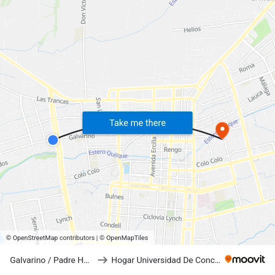 Galvarino /  Padre Hurtado to Hogar Universidad De Concepción map