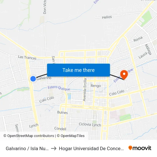 Galvarino / Isla Nueva to Hogar Universidad De Concepción map