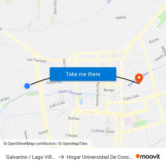 Galvarino /  Lago Villarrica to Hogar Universidad De Concepción map