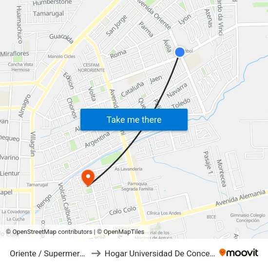Oriente / Supermercado to Hogar Universidad De Concepción map