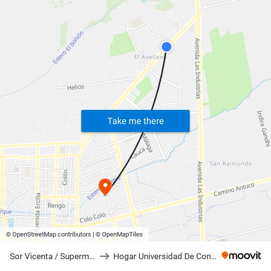 Sor Vicenta / Supermercado to Hogar Universidad De Concepción map