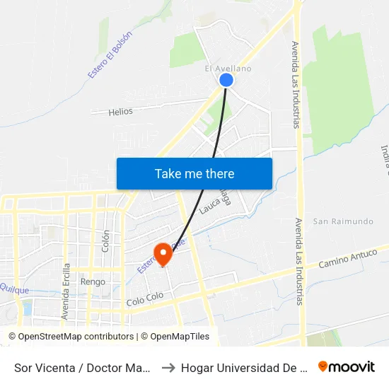 Sor Vicenta /  Doctor Manuel Rioseco to Hogar Universidad De Concepción map