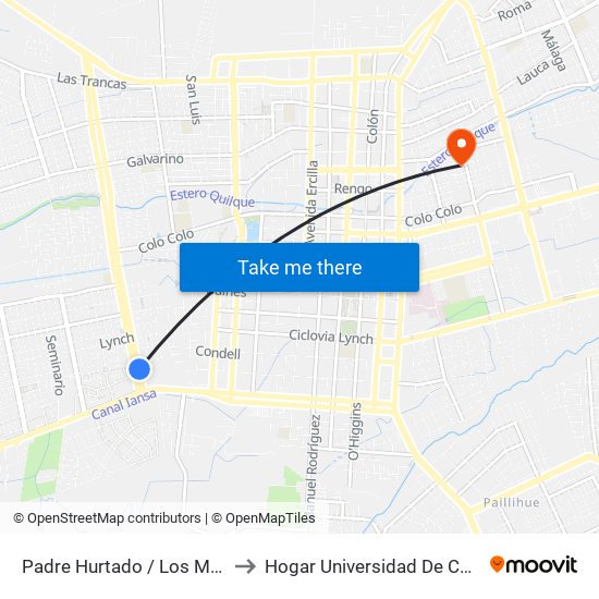 Padre Hurtado /  Los Misioneros to Hogar Universidad De Concepción map