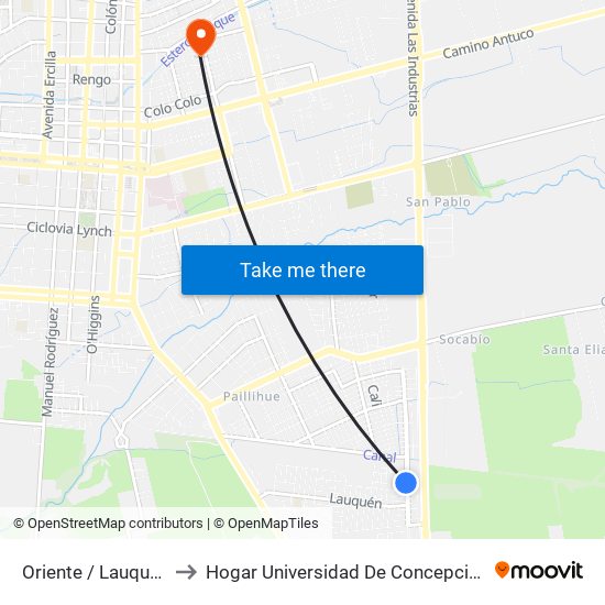 Oriente /  Lauquen to Hogar Universidad De Concepción map