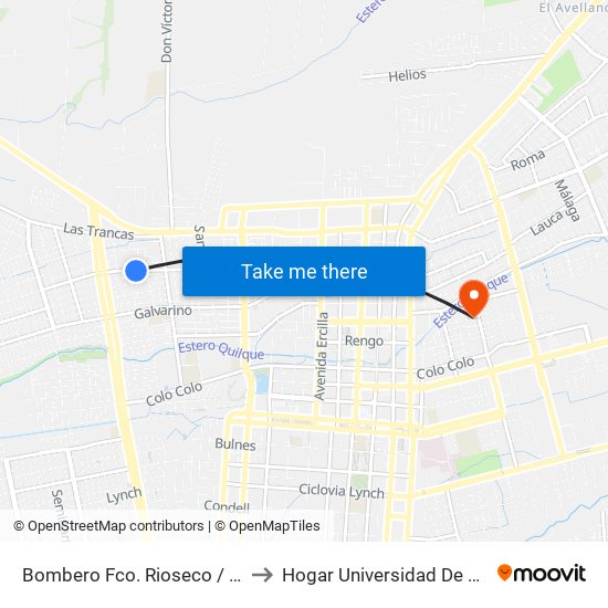 Bombero Fco. Rioseco /  Las Azaleas to Hogar Universidad De Concepción map