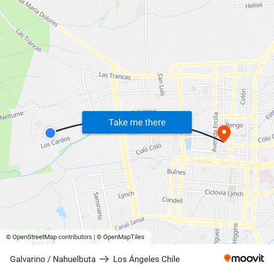 Galvarino /  Nahuelbuta to Los Ángeles Chile map