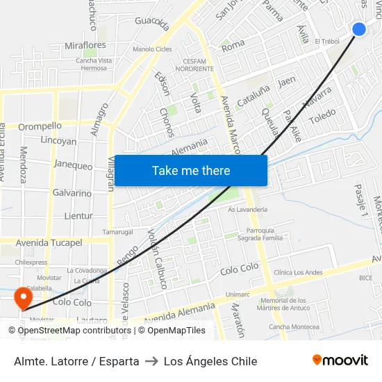 Almte. Latorre /  Esparta to Los Ángeles Chile map