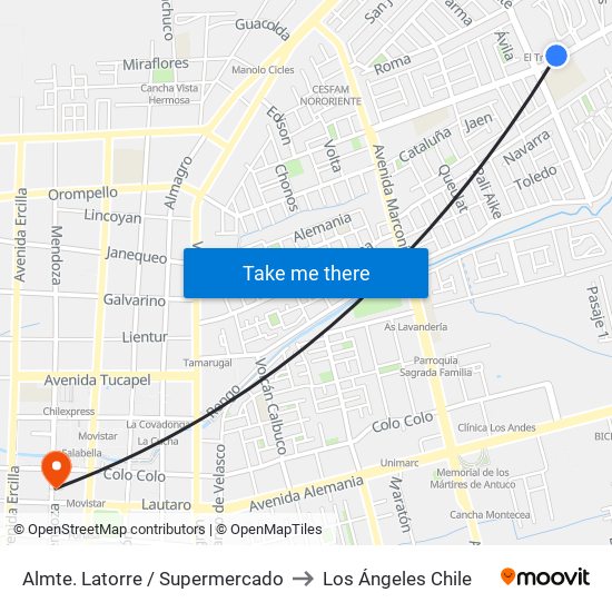 Almte. Latorre / Supermercado to Los Ángeles Chile map