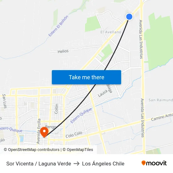 Sor Vicenta /  Laguna Verde to Los Ángeles Chile map