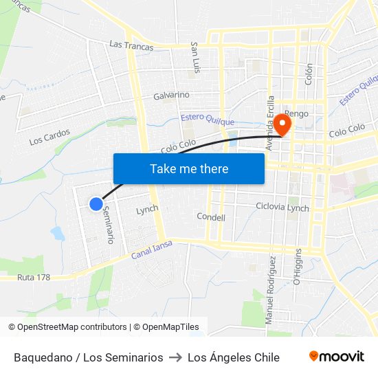 Baquedano /  Los Seminarios to Los Ángeles Chile map