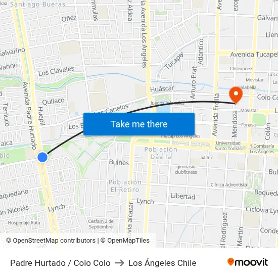 Padre Hurtado /  Colo Colo to Los Ángeles Chile map