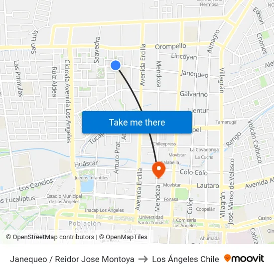 Janequeo /  Reidor Jose Montoya to Los Ángeles Chile map