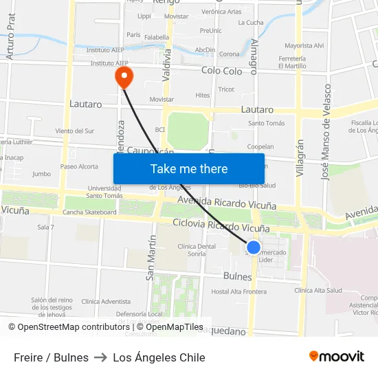 Freire /  Bulnes to Los Ángeles Chile map