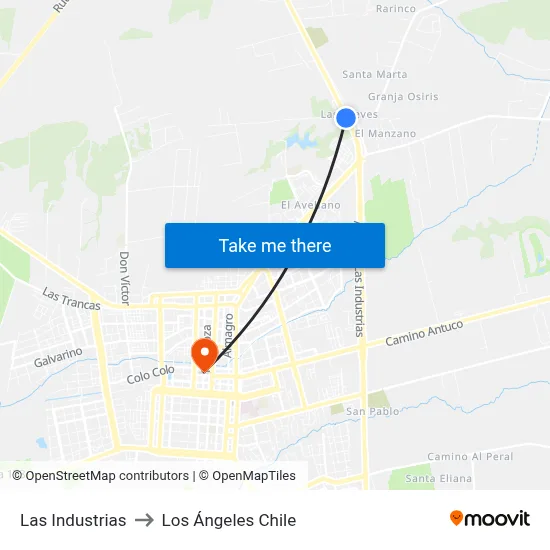 Las Industrias to Los Ángeles Chile map