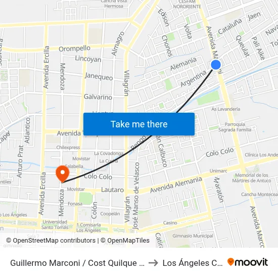 Guillermo Marconi /  Cost Quilque Norte to Los Ángeles Chile map