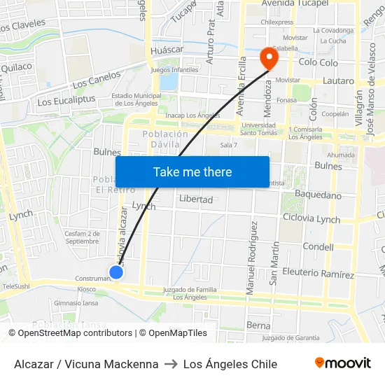 Alcazar /  Vicuna Mackenna to Los Ángeles Chile map
