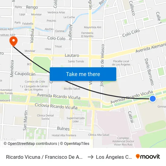 Ricardo Vicuna /  Francisco De Aguirre to Los Ángeles Chile map