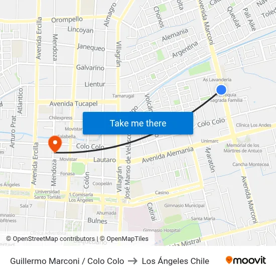 Guillermo Marconi /  Colo Colo to Los Ángeles Chile map