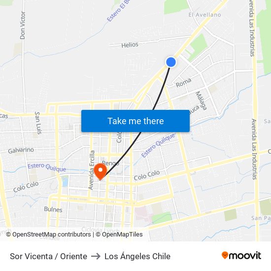 Sor Vicenta /  Oriente to Los Ángeles Chile map