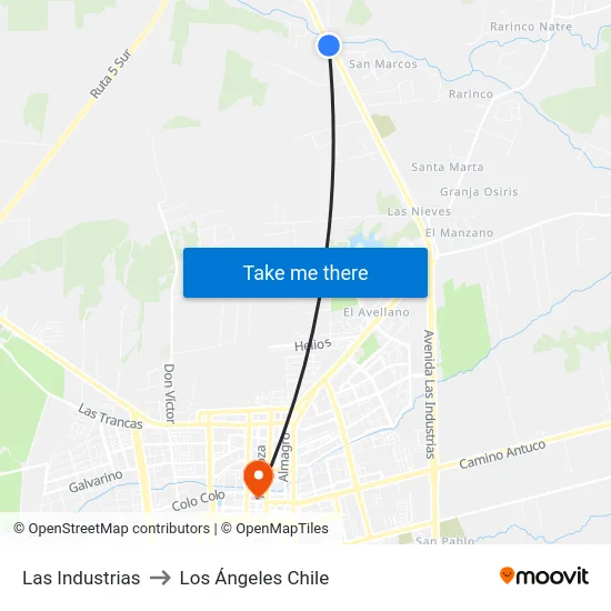 Las Industrias to Los Ángeles Chile map