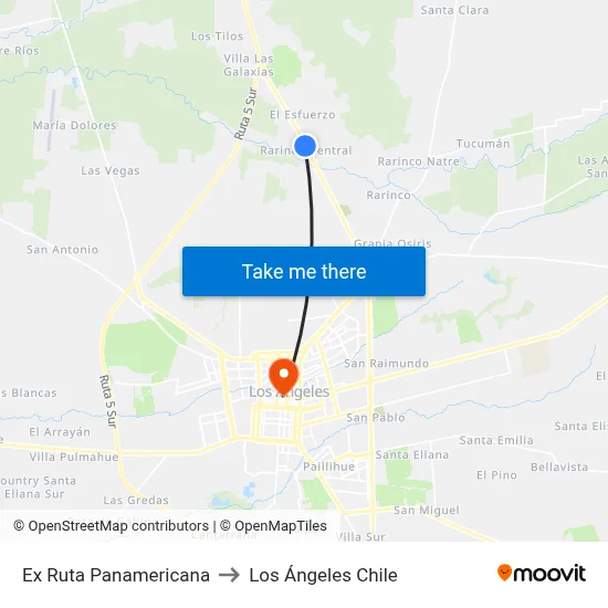 Ex Ruta Panamericana to Los Ángeles Chile map