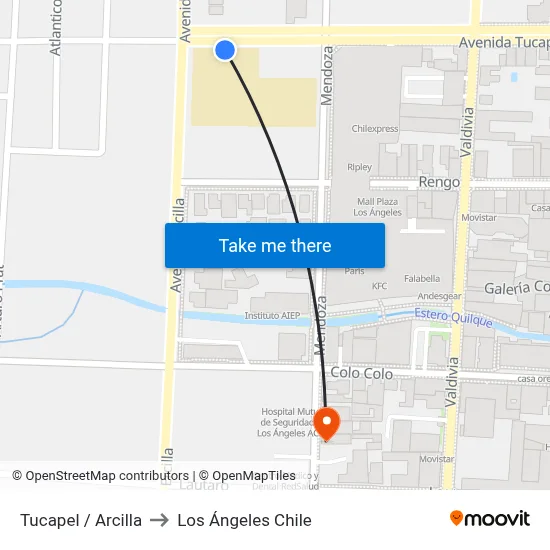 Tucapel /  Arcilla to Los Ángeles Chile map