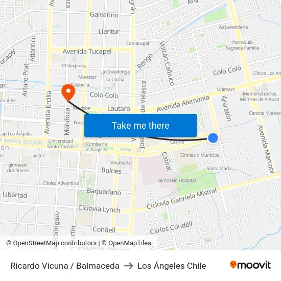 Ricardo Vicuna /  Balmaceda to Los Ángeles Chile map