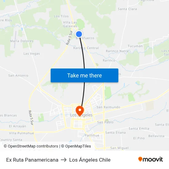 Ex Ruta Panamericana to Los Ángeles Chile map