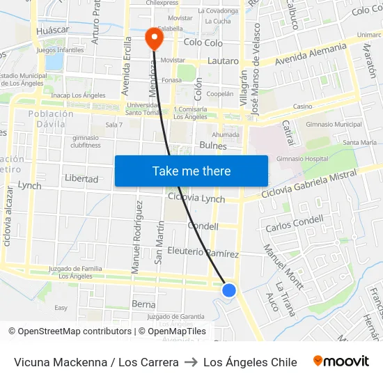 Vicuna Mackenna /  Los Carrera to Los Ángeles Chile map