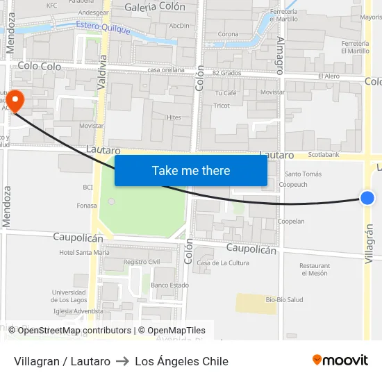 Villagran /  Lautaro to Los Ángeles Chile map