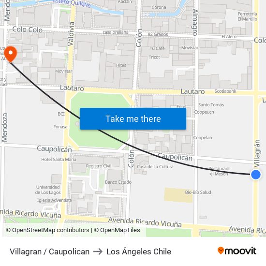Villagran /  Caupolican to Los Ángeles Chile map