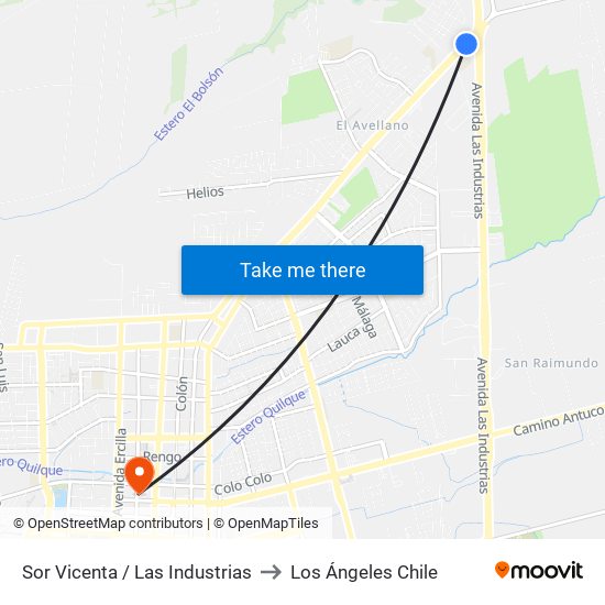 Sor Vicenta /  Las Industrias to Los Ángeles Chile map