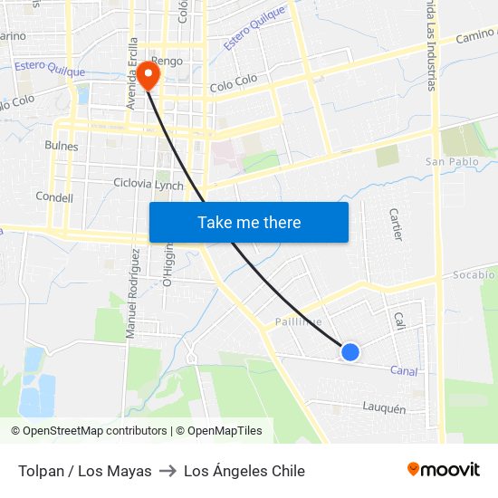 Tolpan /  Los Mayas to Los Ángeles Chile map