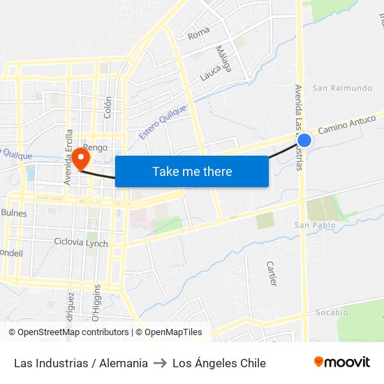 Las Industrias / Alemania to Los Ángeles Chile map