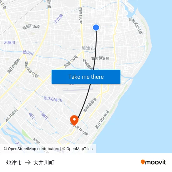 焼津市 to 大井川町 map