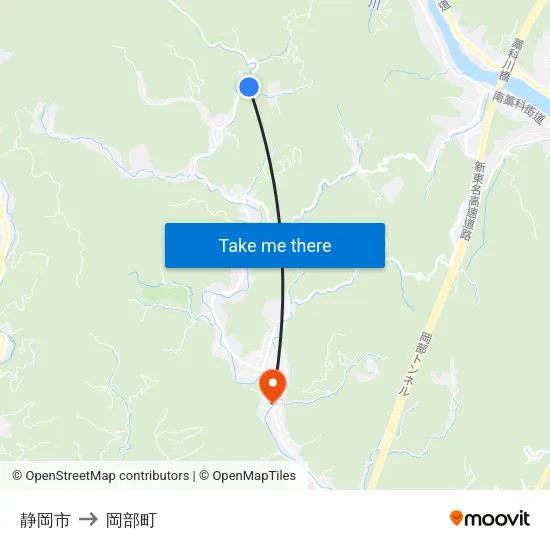 静岡市 to 岡部町 map
