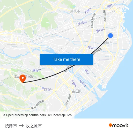 焼津市 to 牧之原市 map