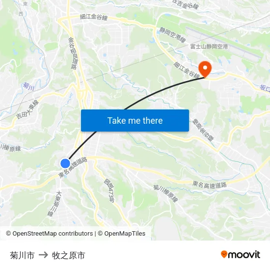 菊川市 to 牧之原市 map