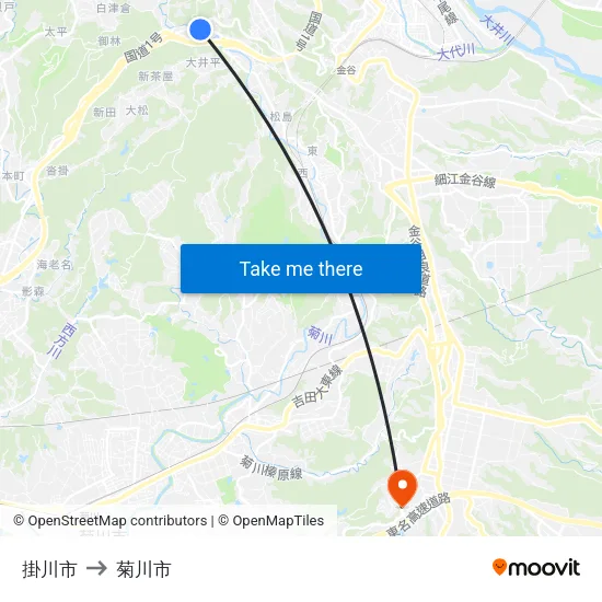 掛川市 to 菊川市 map