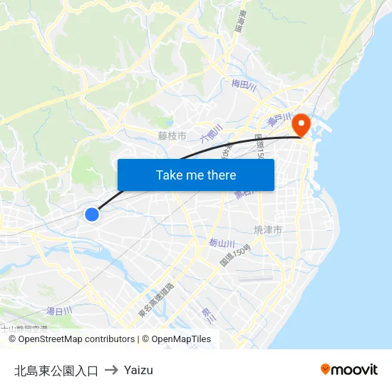 北島東公園入口 to Yaizu map