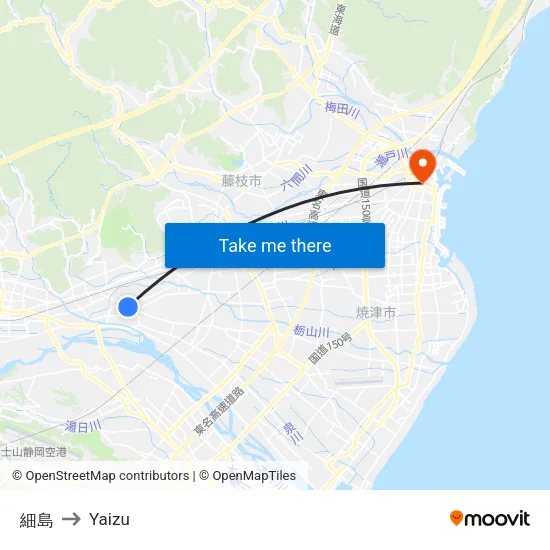 細島 to Yaizu map