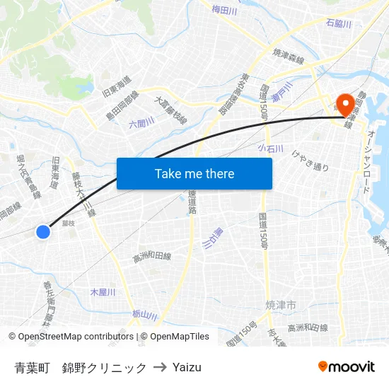 青葉町　錦野クリニック to Yaizu map