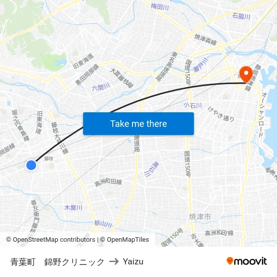 青葉町　錦野クリニック to Yaizu map