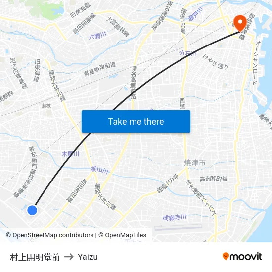 村上開明堂前 to Yaizu map
