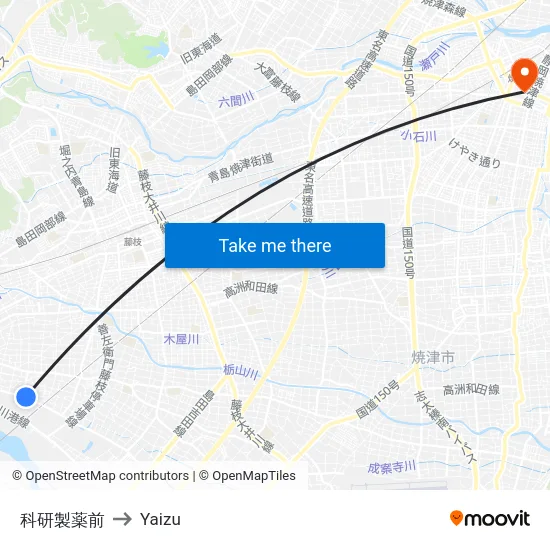 科研製薬前 to Yaizu map